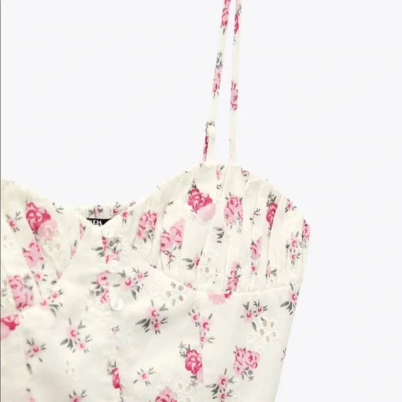 ZARA FLORAL LINEN BLEND CORSET TOP - Picture 4 of 5